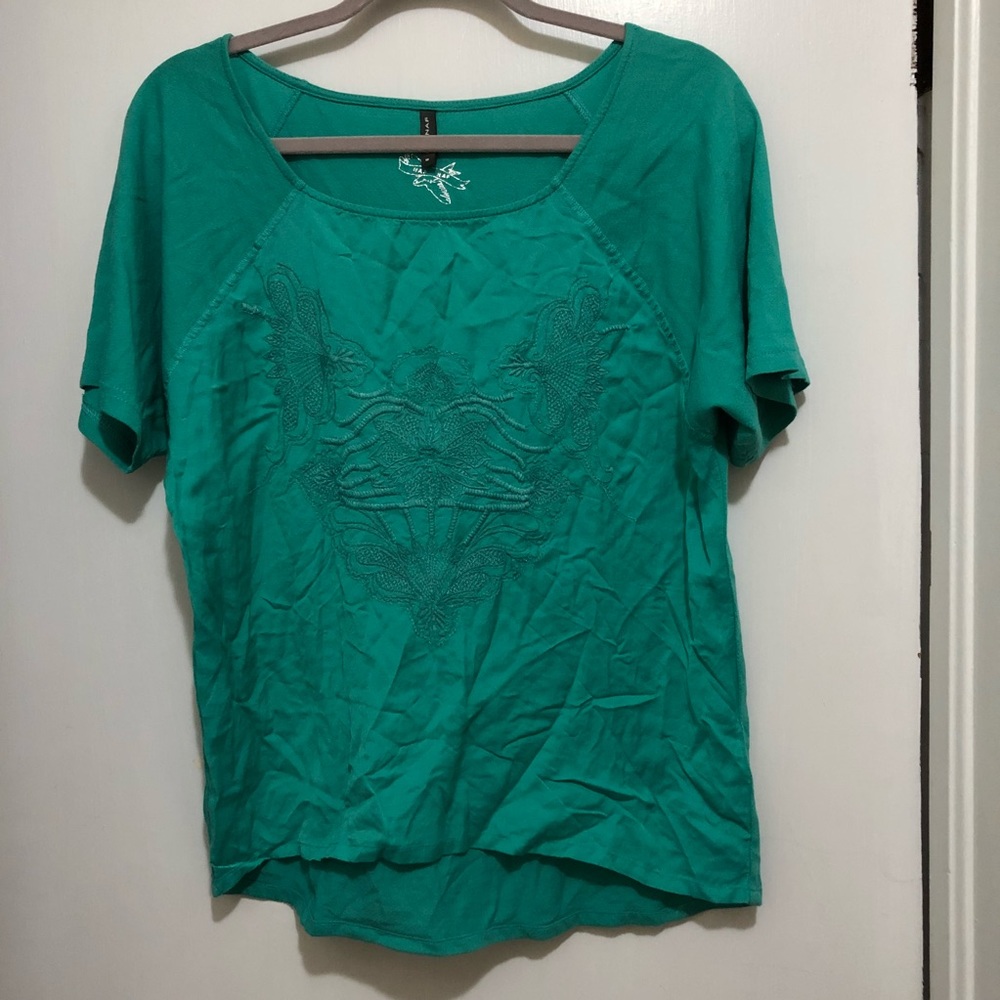 *From Paris* green (teal) embroidered blouse!